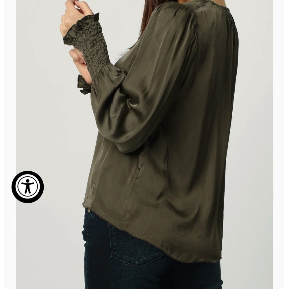 DEAR JOHN Amelia Ruched Long Sleeve‎ Top Army Green (Cypress) SMALL Drawstring